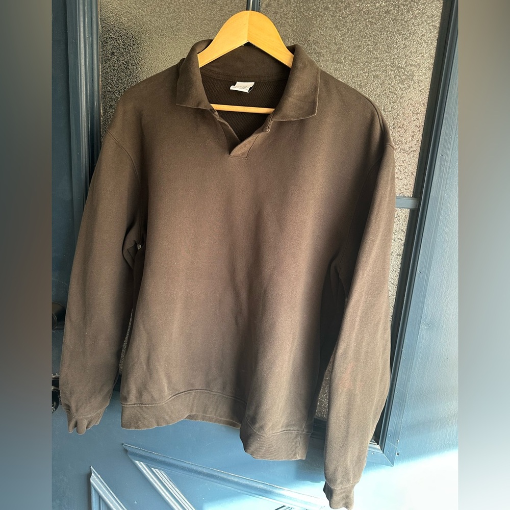 Zara Olive Brown Long Sleeve Polo Sweatshirt